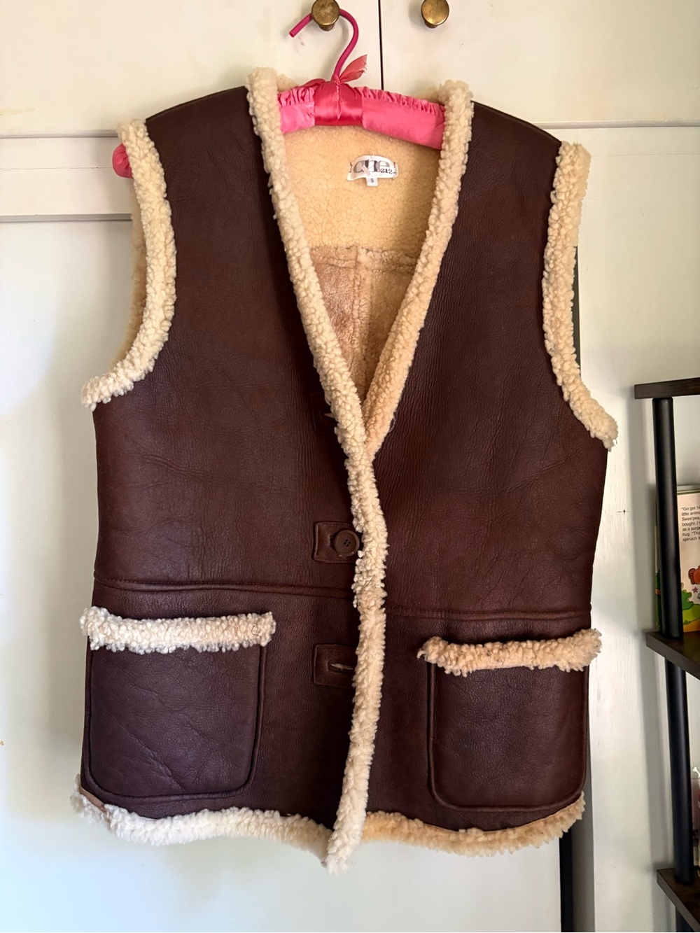 One 212 Women’s Shearling Sheepskin Vest Brown Leather Vest USA Vintage Size S